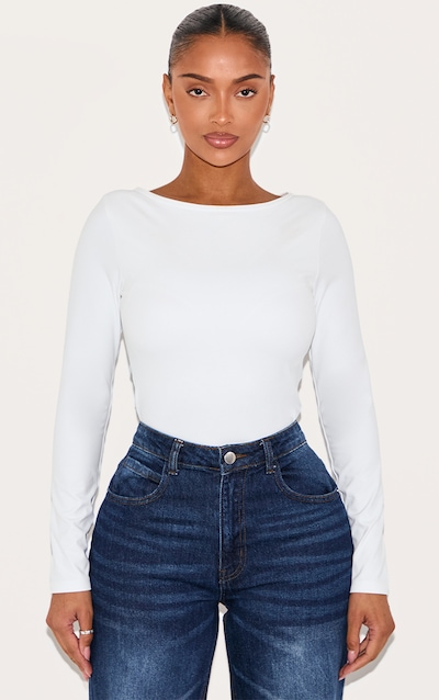 Shape White Built In Bra Sculpt Boat Neck Long Sleeve T-shirt