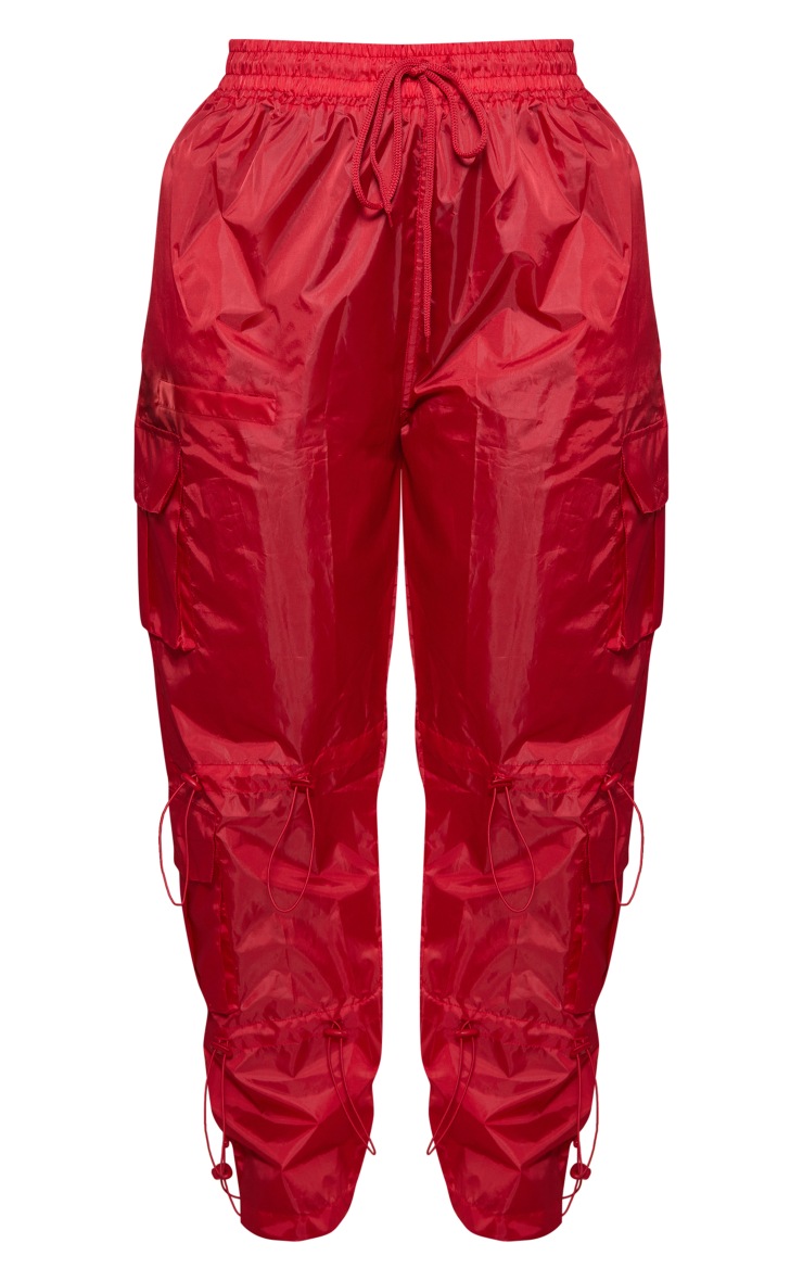 Plus Red Shell Cargo Trousers Plus Size PrettyLittleThing