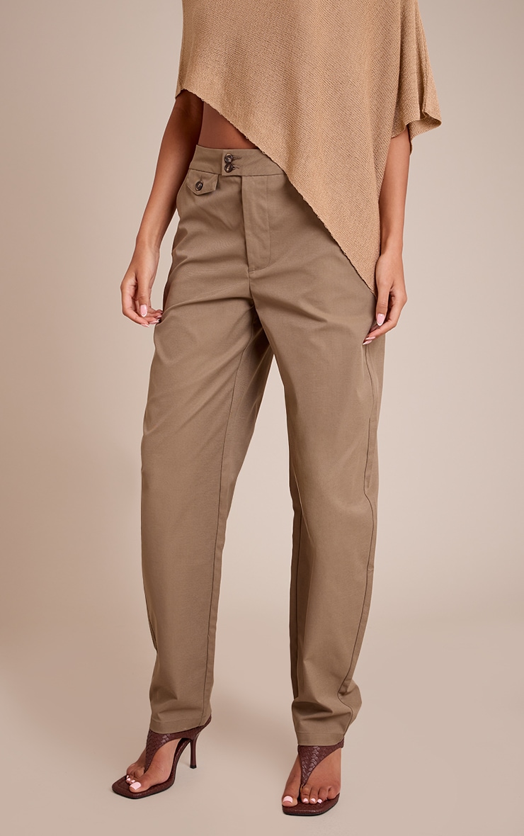 Tall Khaki Woven Button Pants image 2
