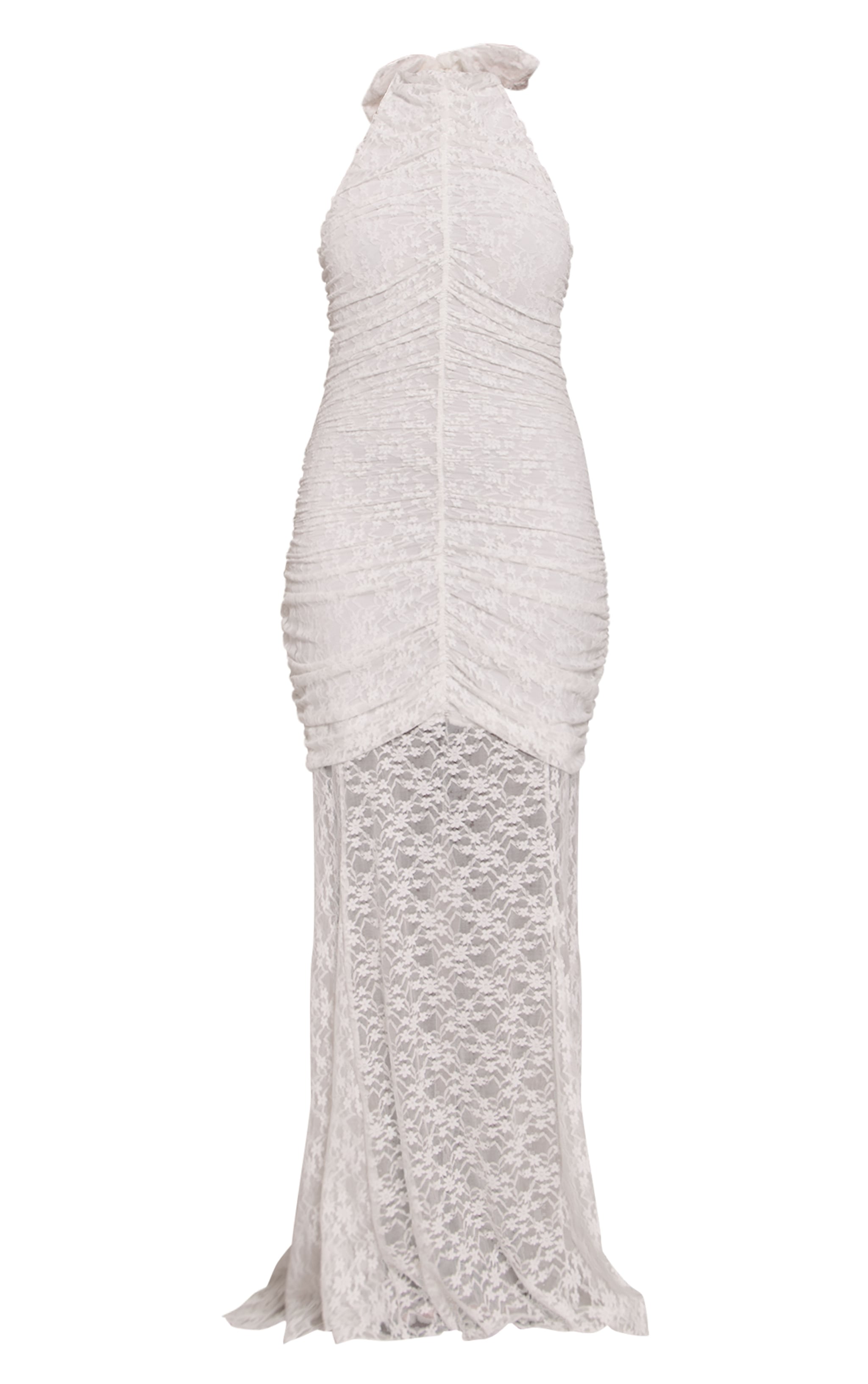Shape White Lace Ruched High Neck Dropped Hem Maxi Dress image 5