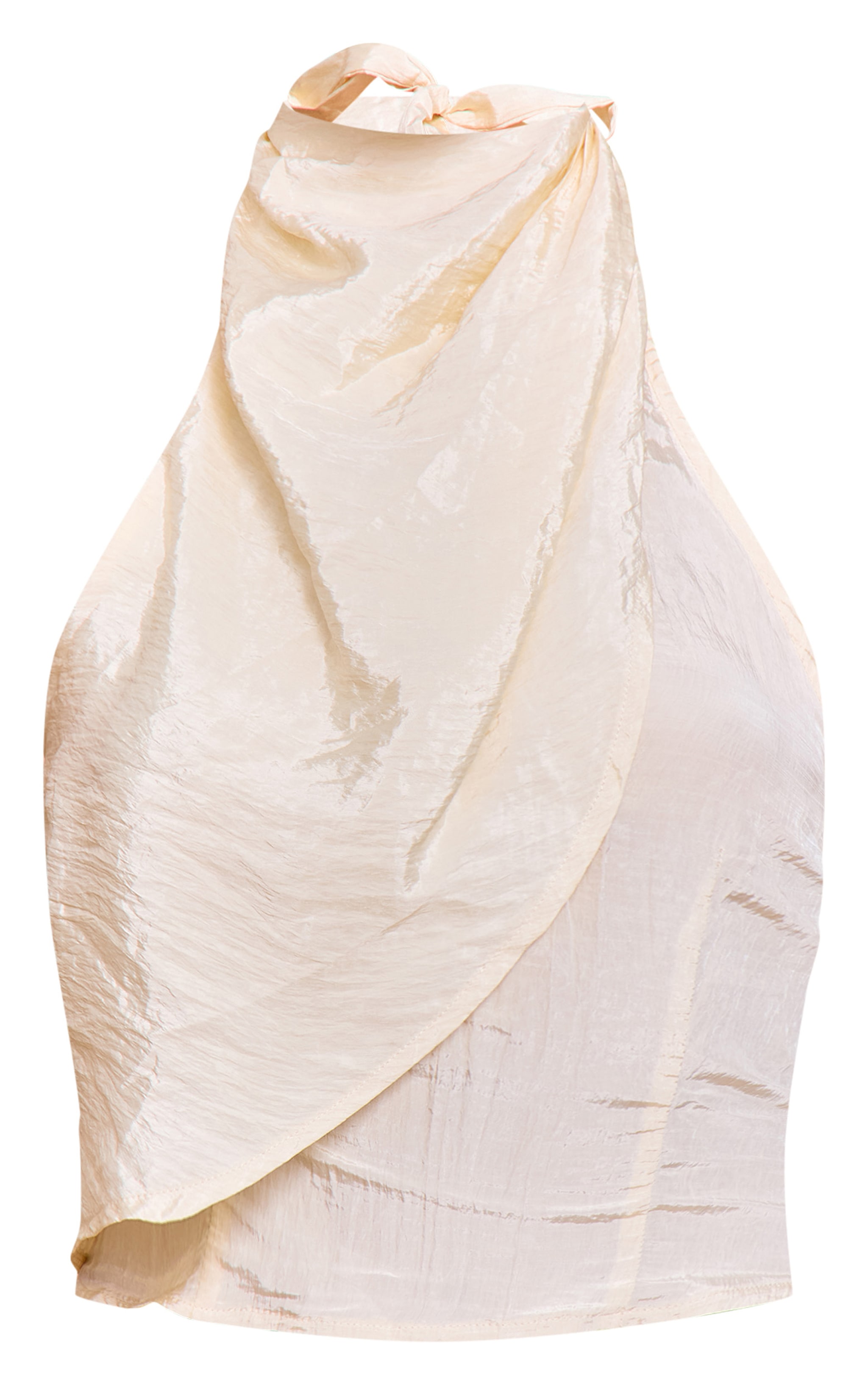 Butter Yellow Textured Woven Halterneck Top image 5