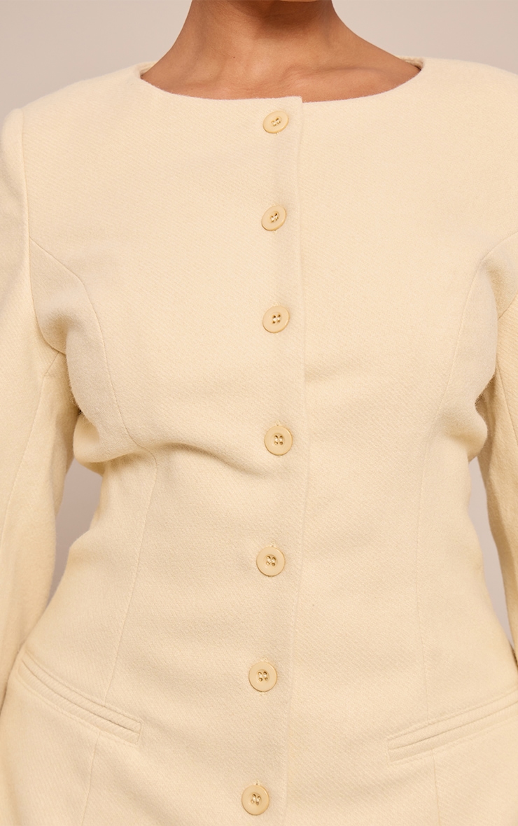 Shape Butter Yellow Wool-Look Button Front Tailored Mini Dress image 4