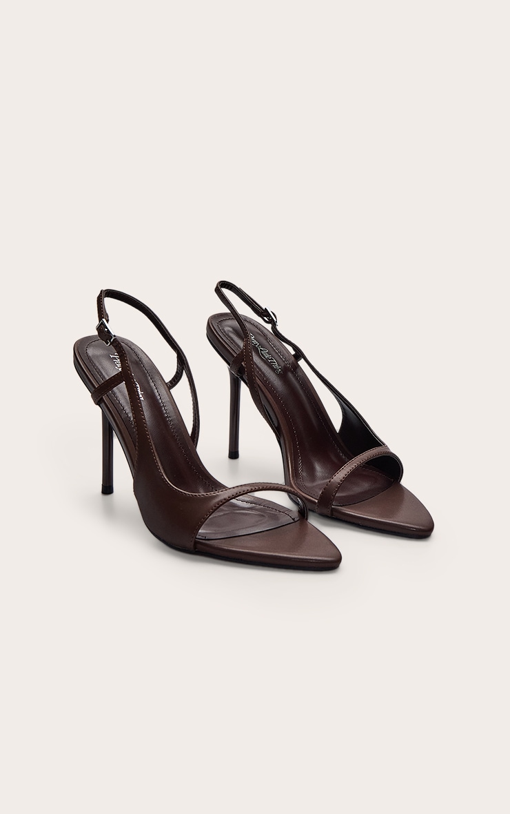 Chocolate Pu Pointed Toe Heeled Slingback Sandal image 3