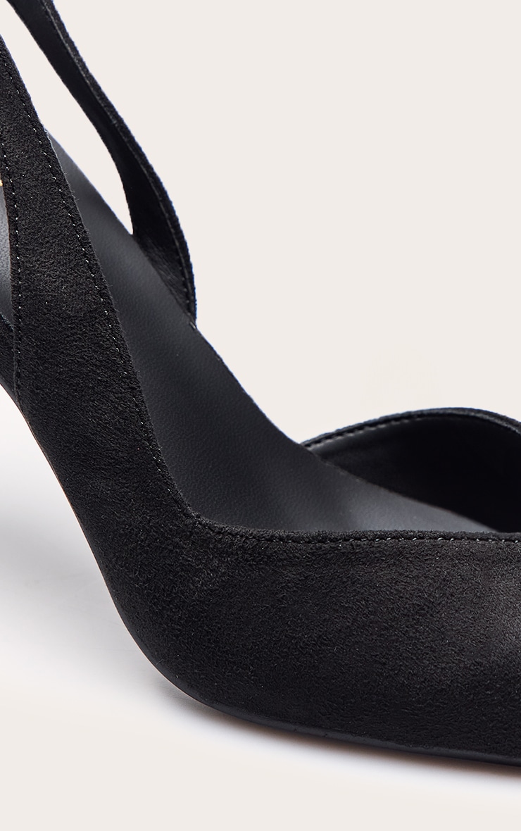 Black Faux Suede Slingback Heeled Court Shoe image 5