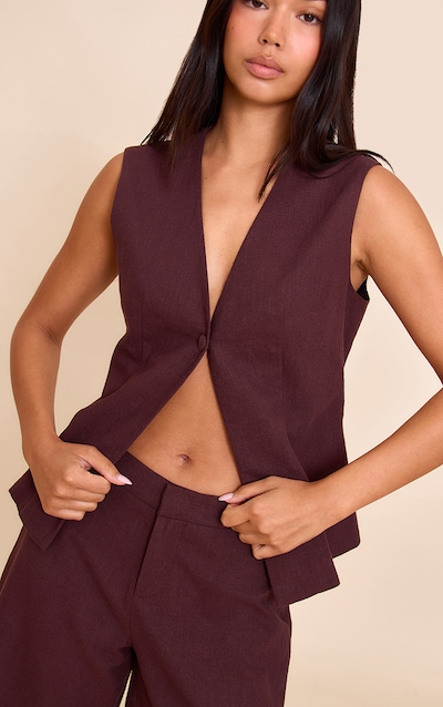 Gilet en en lin deluxe chocolat profond à bouton