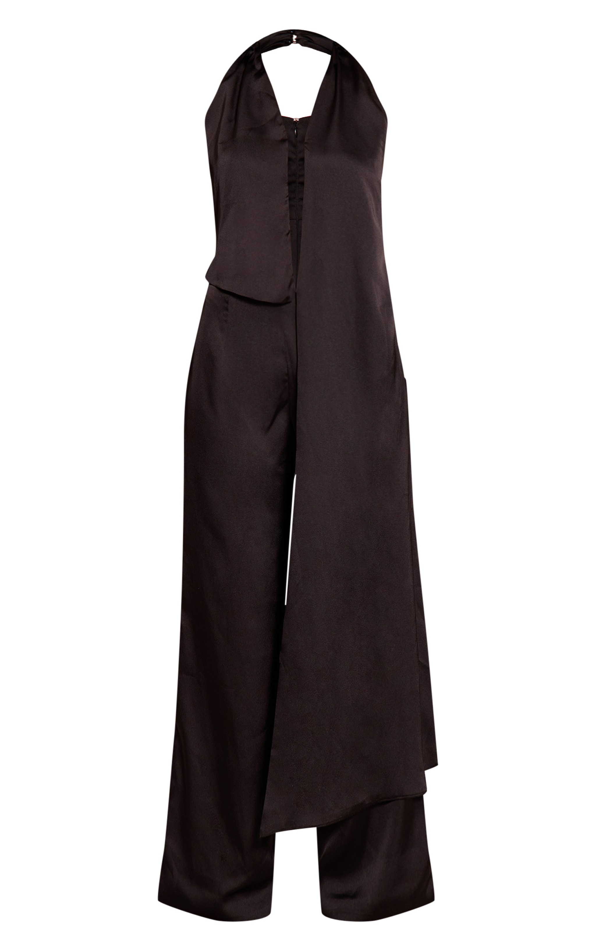 Black Satin Drape Wide Leg Jumpsuit image 5