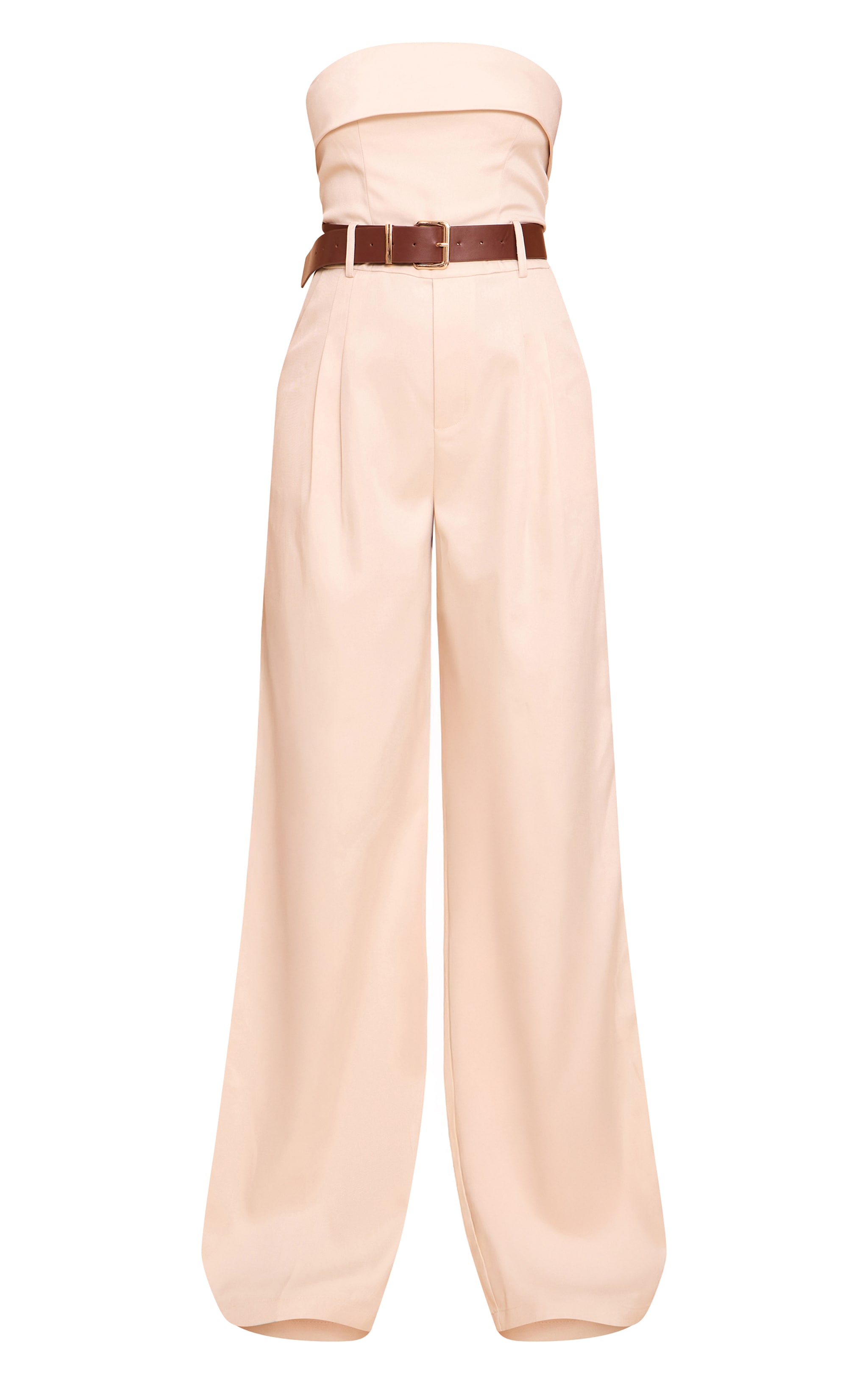 Cream Woven Bandeau Belted Wide Leg Jumpsuit image 5