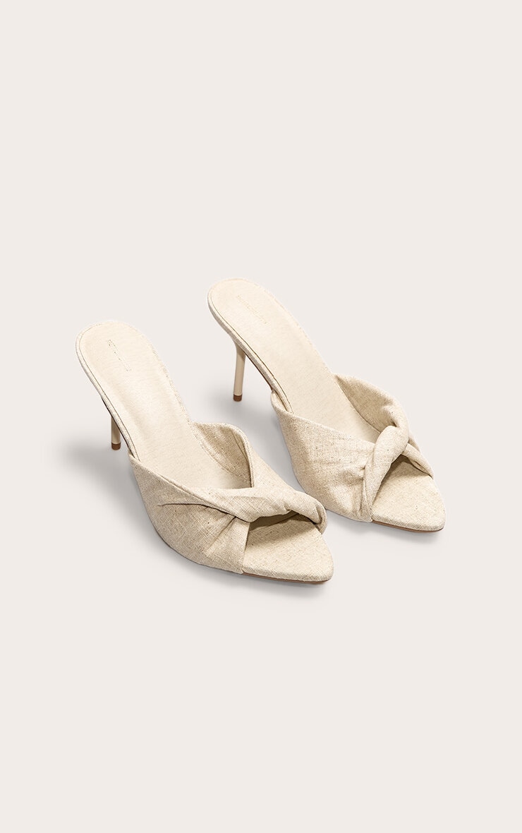 Natural Linen Point Toe Twist Strap High Heeled Mules image 2
