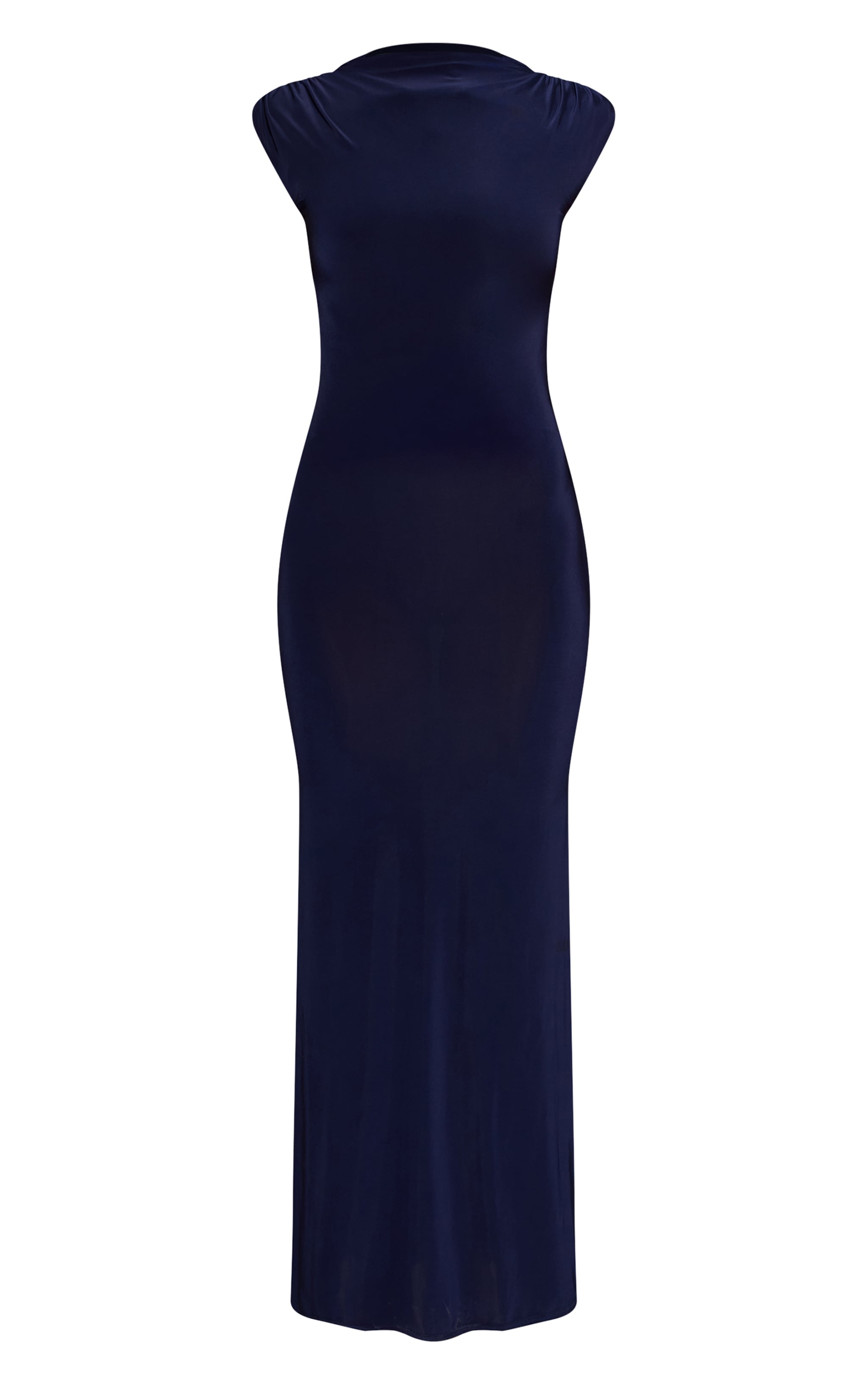 Navy Double Layer Slinky Ruched Shoulder Detail Maxi Dress image 5