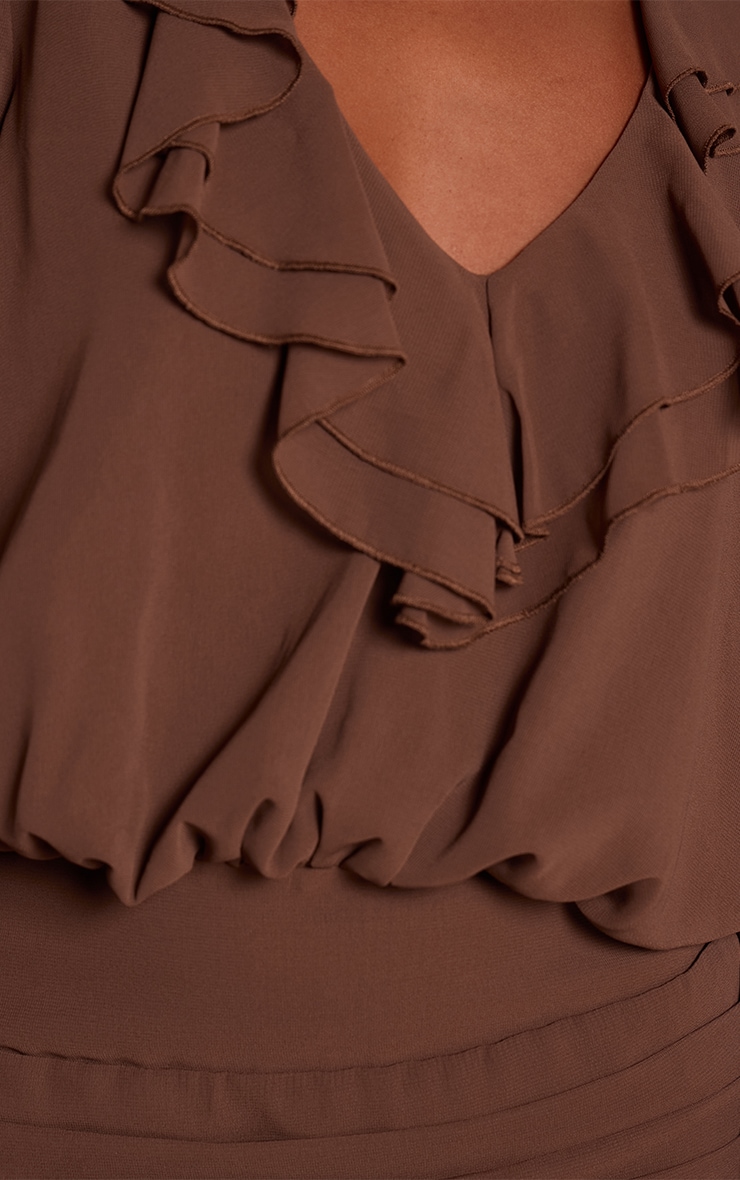 Chocolate Chiffon Long Sleeve Frill Mini Dress image 4