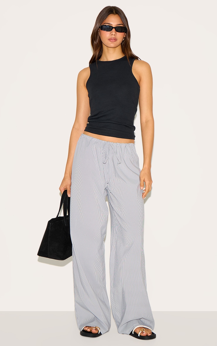 Pantalon taille basse noir à rayures fines et cordons ajustables image 2