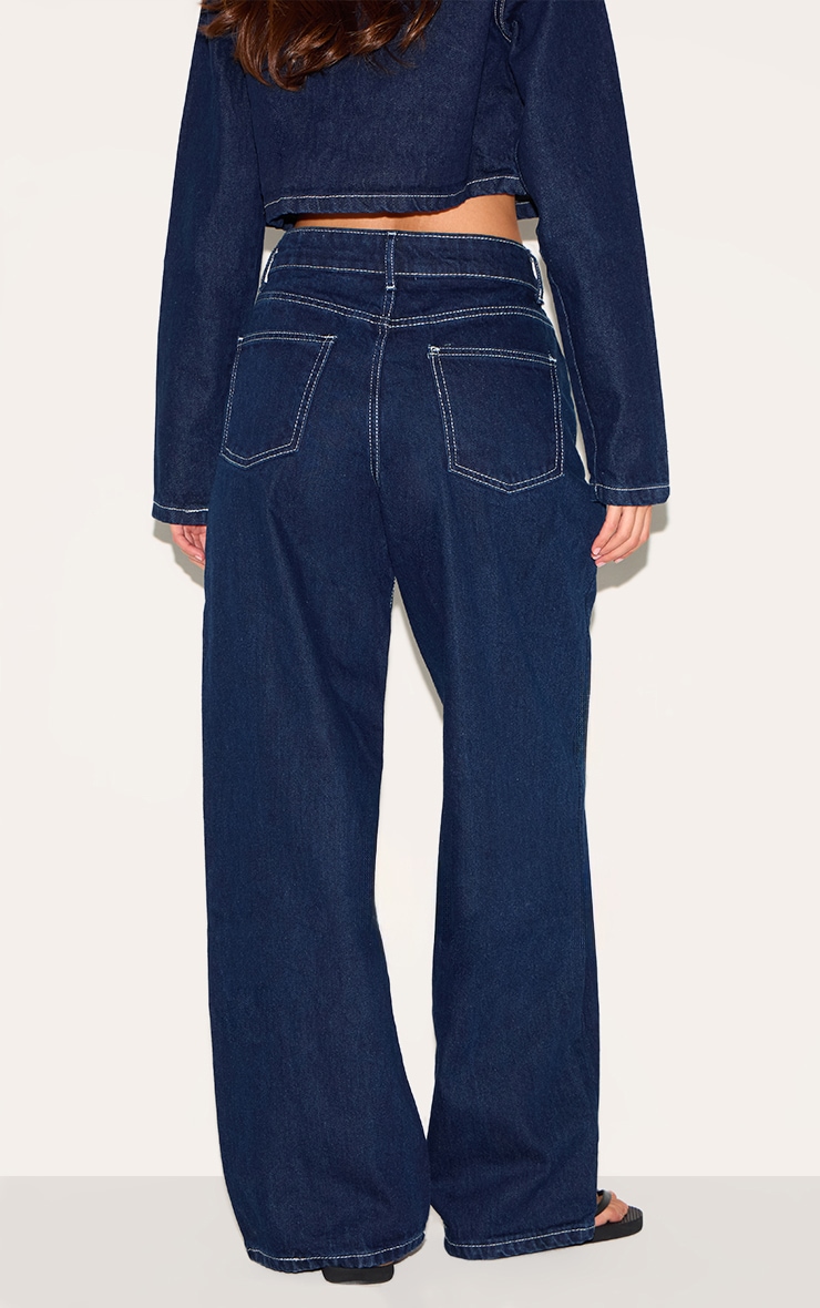 Jean large ample indigo à coutures contrastantes image 3