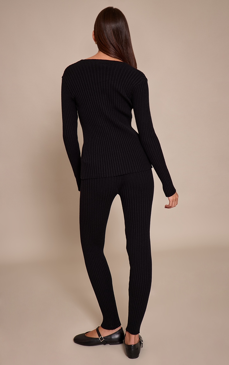 Black Ribbed Knitted Legging  image 3