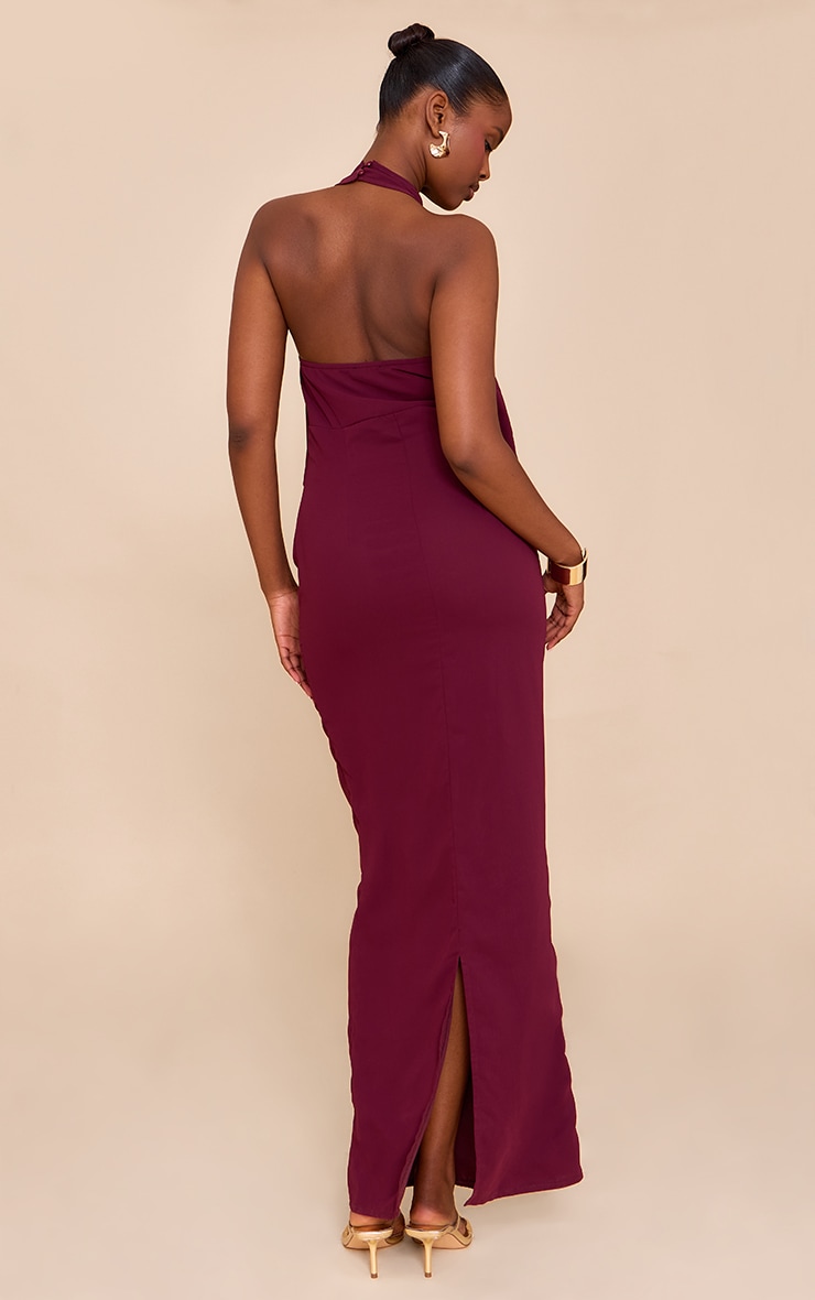 Robe longue en mousseline de soie prune à col bénitier image 2