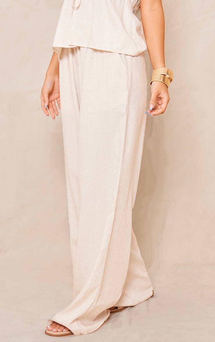 Stone Marl Linen Look Drawstring Wide Leg Trousers image 2