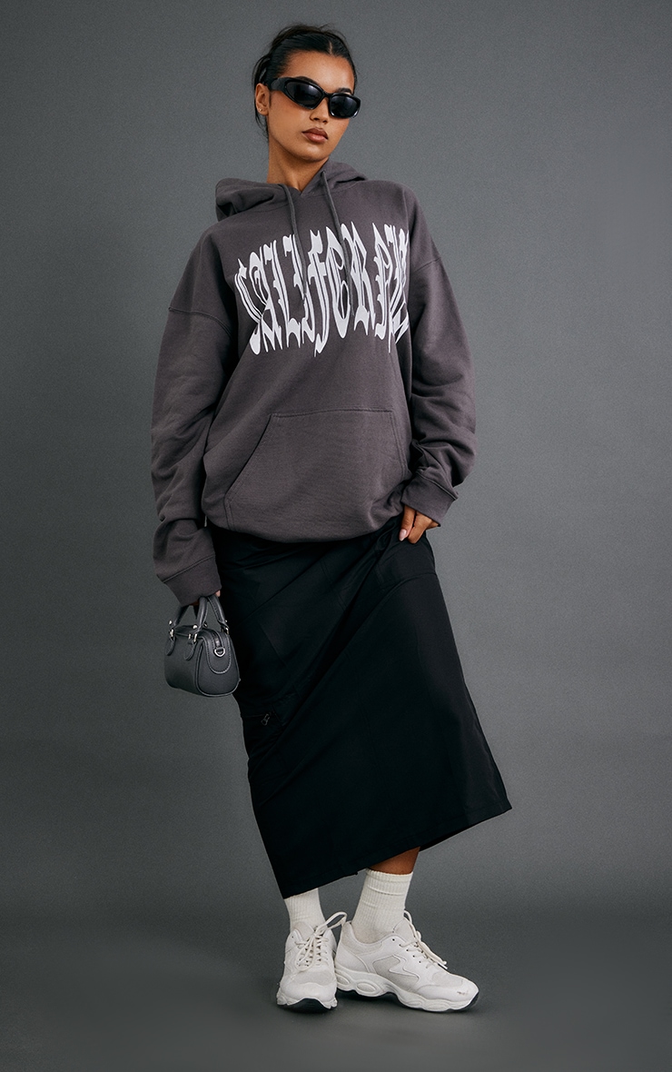 Dark Grey California Gothic Print Hoodie PrettyLittleThing