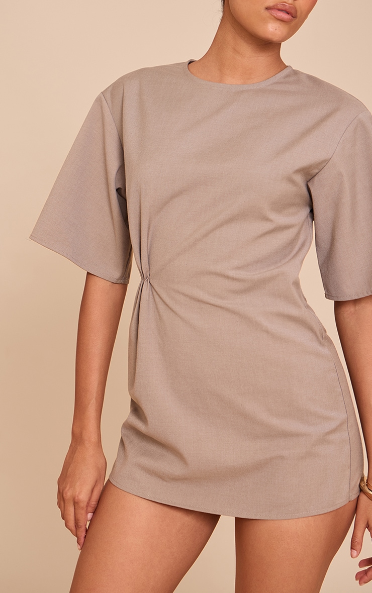 Mushroom Woven Asymmetric Cinched Skort Romper image 4