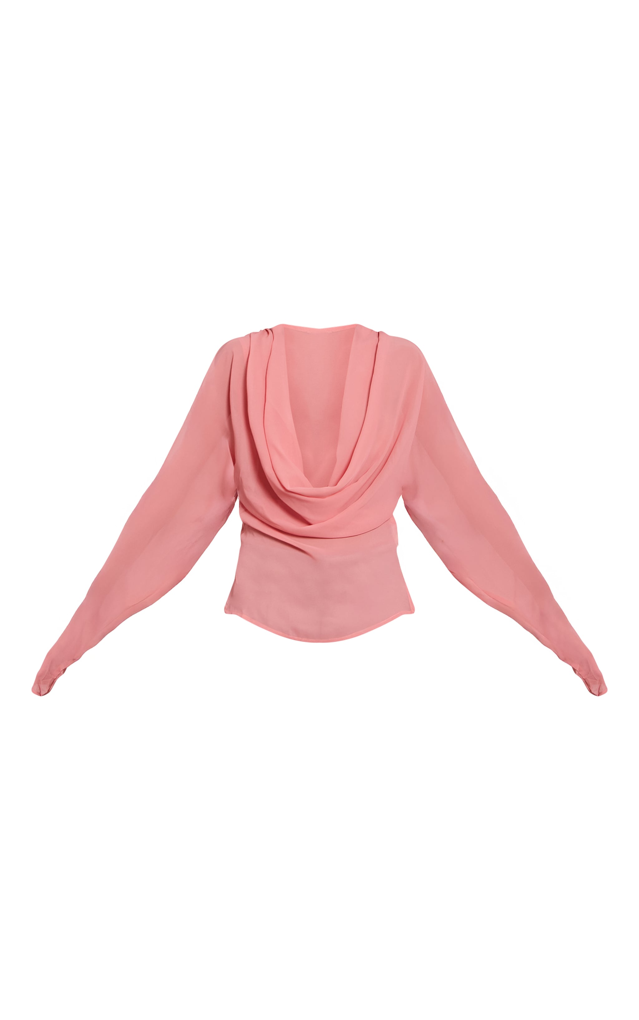 Peach Chiffon Cowl Neck Long Sleeve Blouse image 5