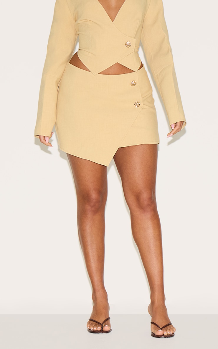 Shape Lemon Linen Look Asymmetrial Hammered Button Skort image 2
