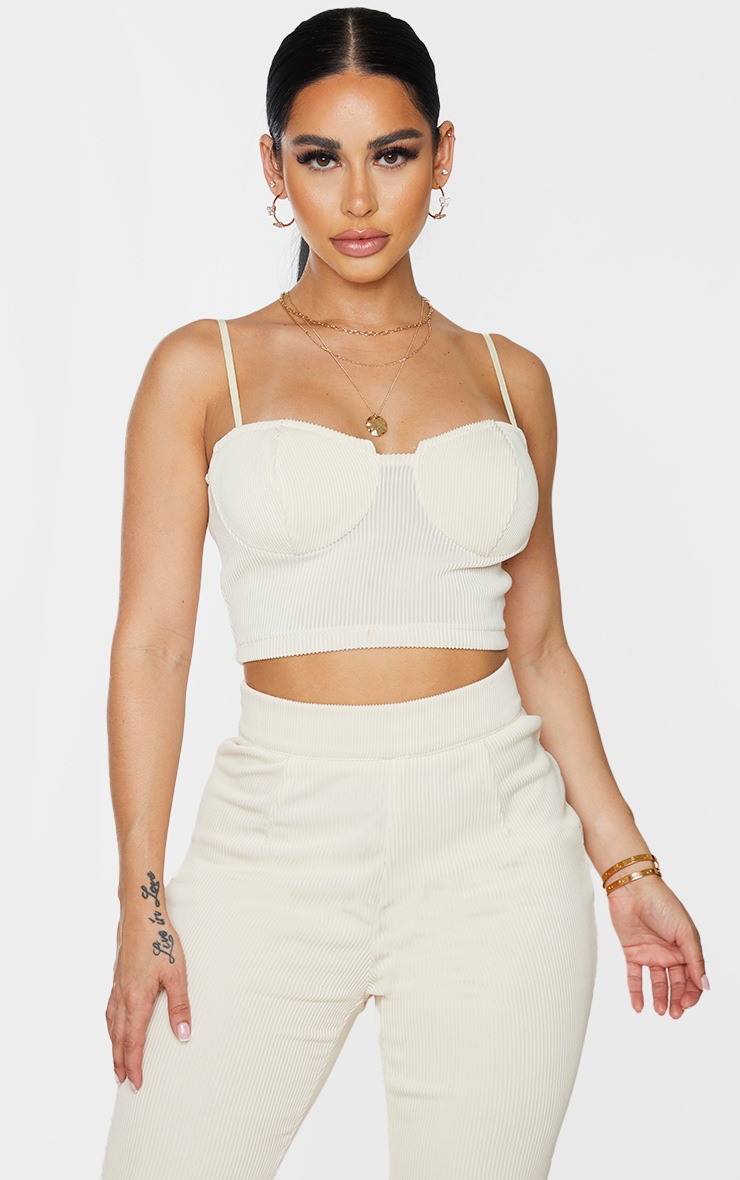 Shape Cream Wide Rib Cup Detail Strappy Crop Top