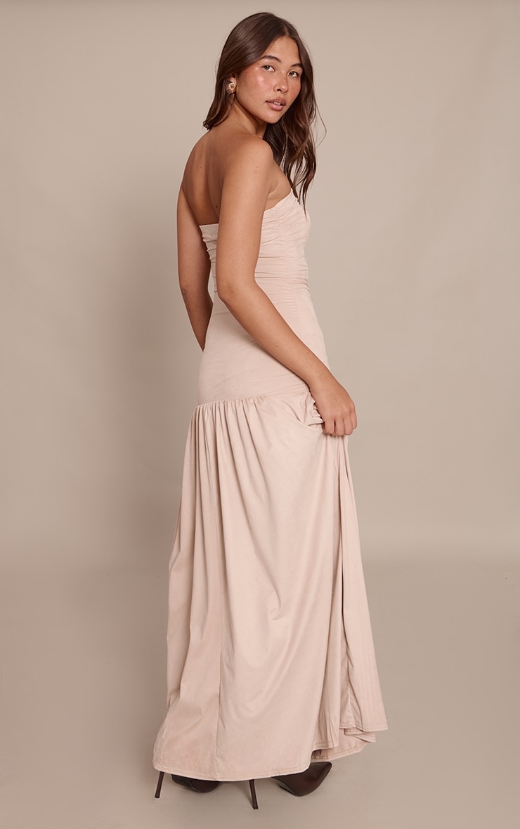 Taupe Faux Suede Bandeau Dropped Waist Maxi Dress image 2