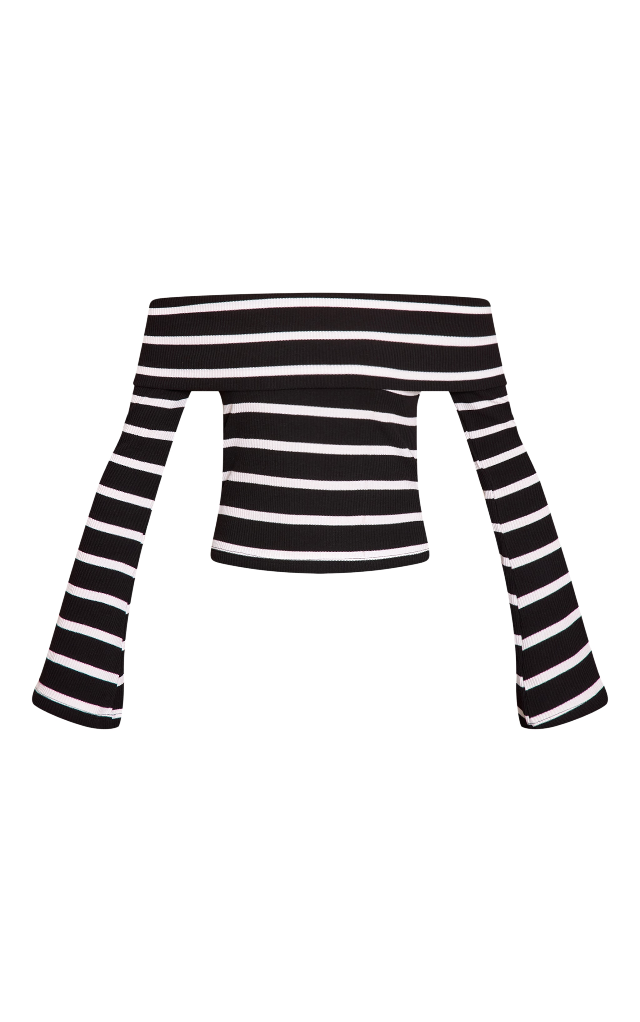 Monochrome Stripe Rib Bardot Slouchy Long Sleeve Top image 5