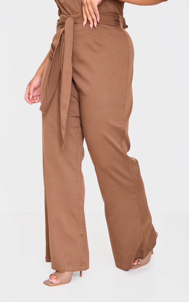 Plus Brown Belt Detail Wide Leg Pants image 2