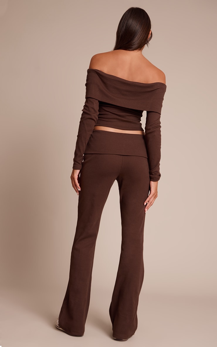 Chocolate Brown Fold Over Straight Leg Pant image 3