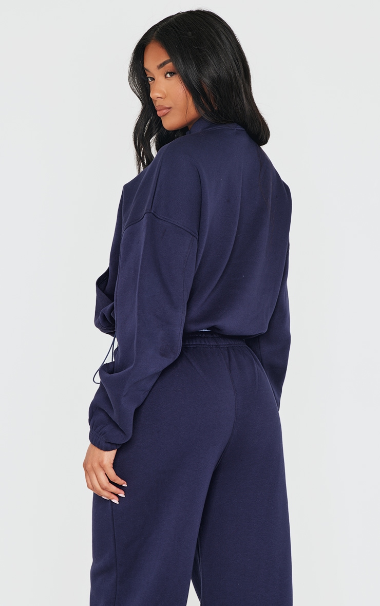 Blue Grey Rib Pocket Seam Detail Half Zip Sweatshirt image 2