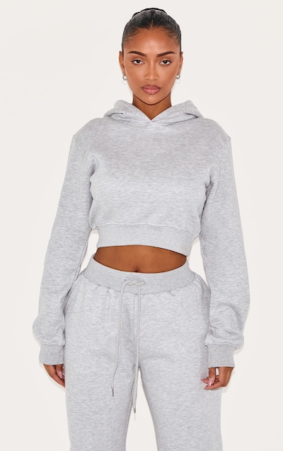 Shape Hoodie court gris chiné imprimé dans le dos à taille ajustée