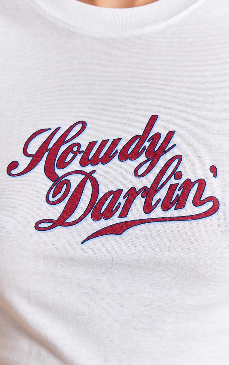 White Howdy Graphic Cropped Fitted T-shirt image 4