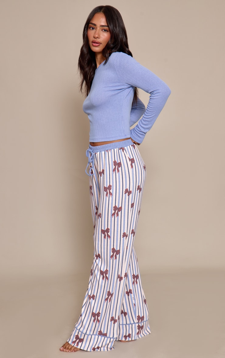 Petite Blue Jersey Fitted Long Sleeve Top and Christmas Pant PJ Set image 3