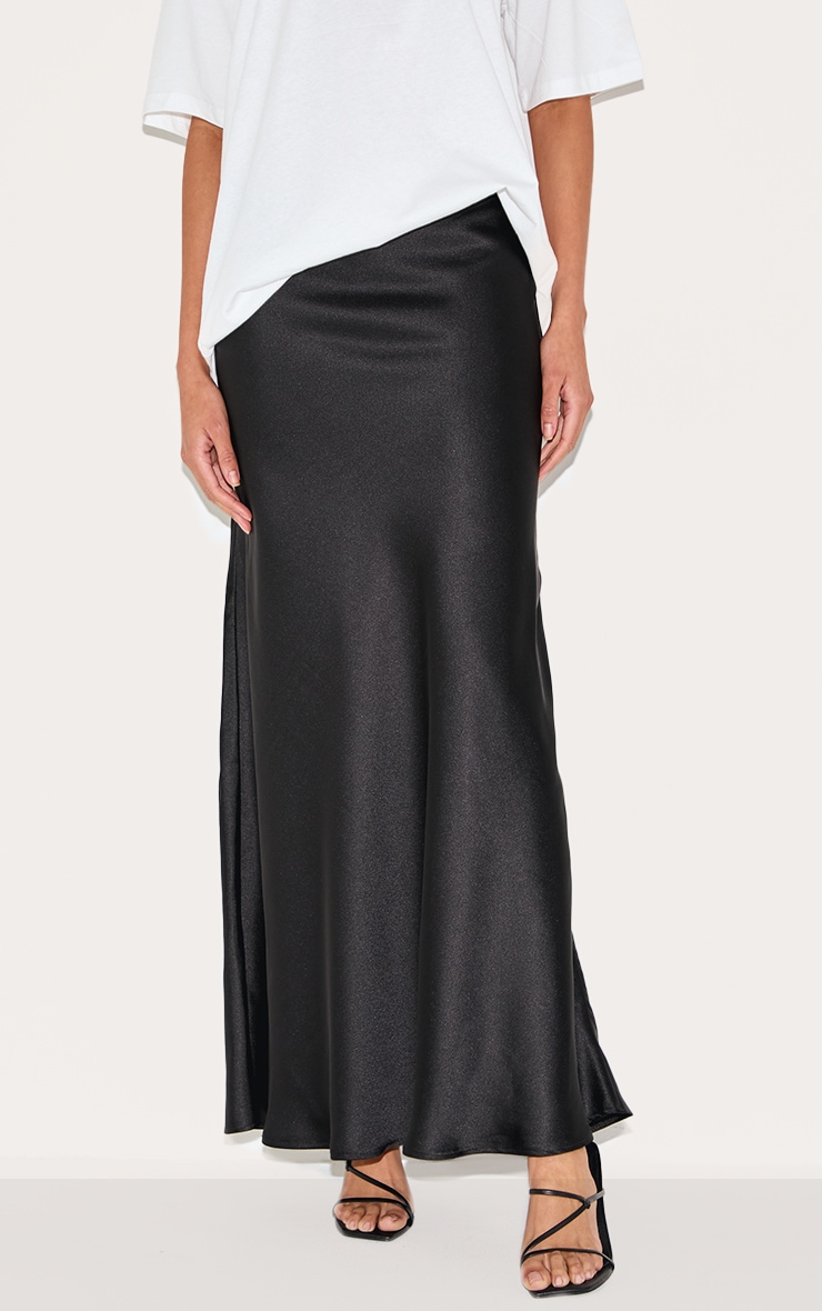 Black Satin Floaty Maxi Skirt image 2
