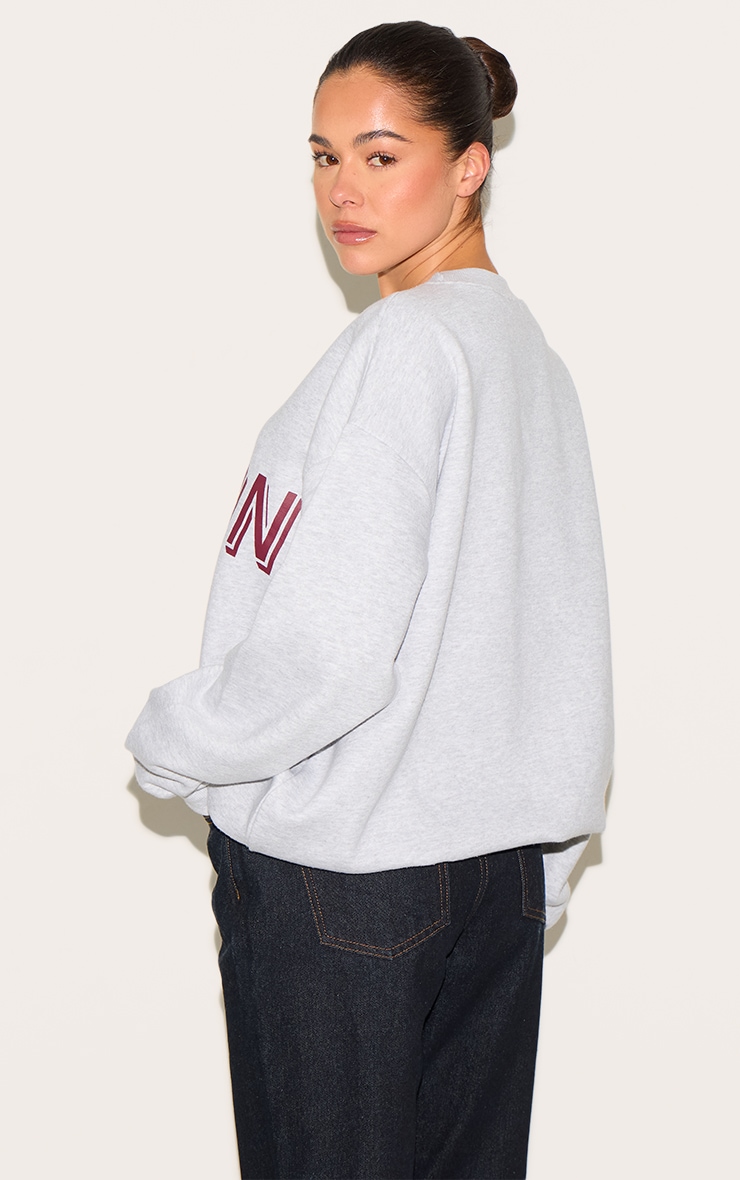 Ash Grey Oversized Boston Print Sweatshirt image 2