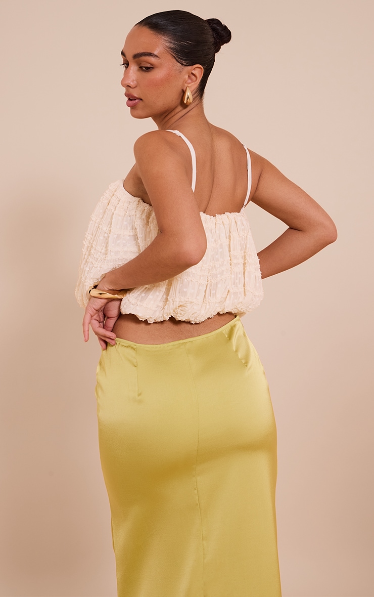 Cream Textured Chiffon Puff Ball Cami Top image 2