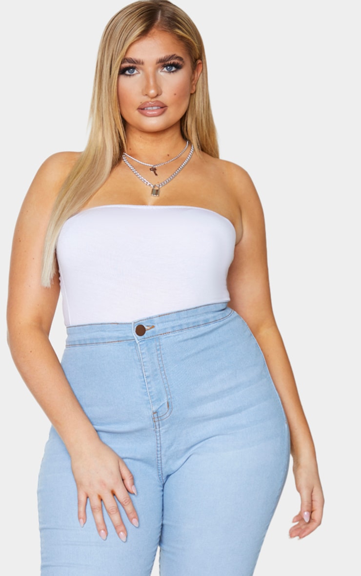 Plus White Bandeau Bodysuit Plus Size PrettyLittleThing