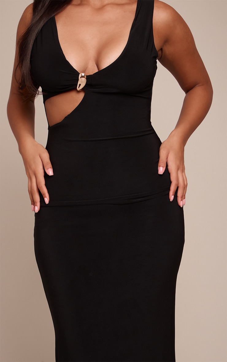 Shape Black Plunge Front Gold Trim Cut Out Maxi Dress image 4