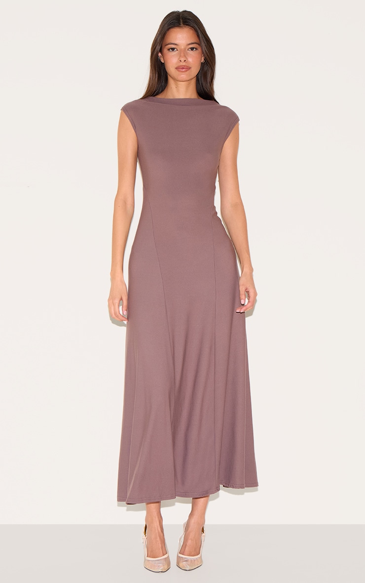 Robe longue fluide gris champignon à parties asymétriques image 1