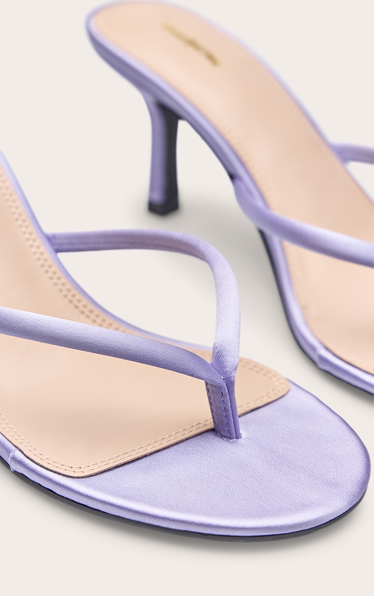 Lilac Satin Toe Thong Heeled Mules image 5