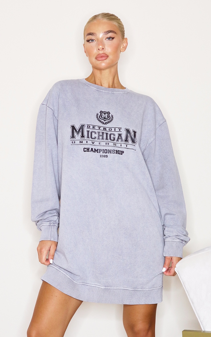 Charcoal Michigan Slogan Oversized Sweater Dress