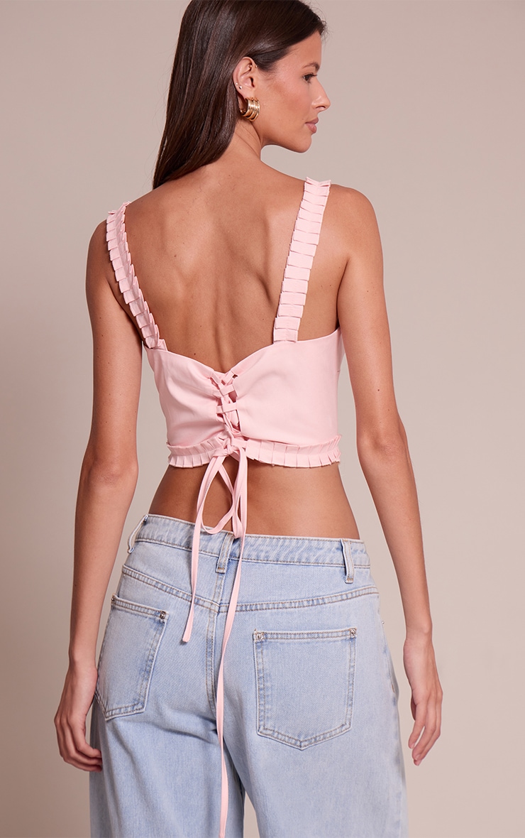 Pale Pink Woven Button Down Corset Top image 2