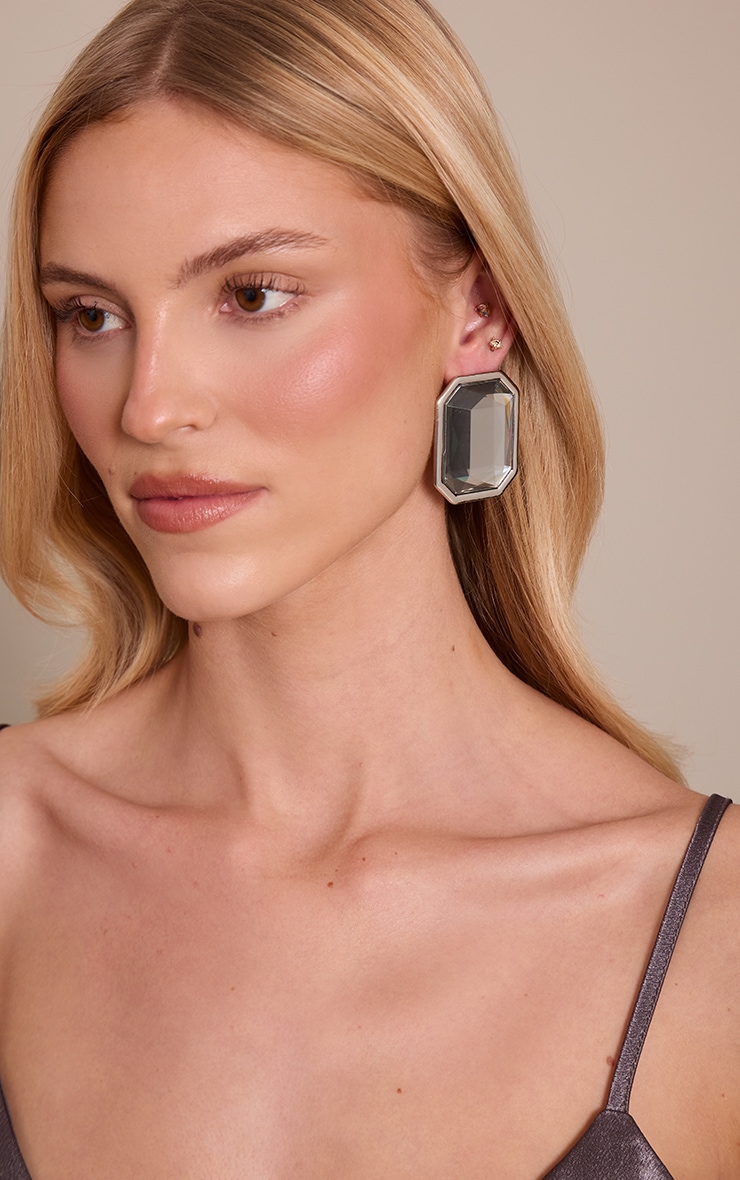 Silver Crystal Oversized Stud Earrings image 1