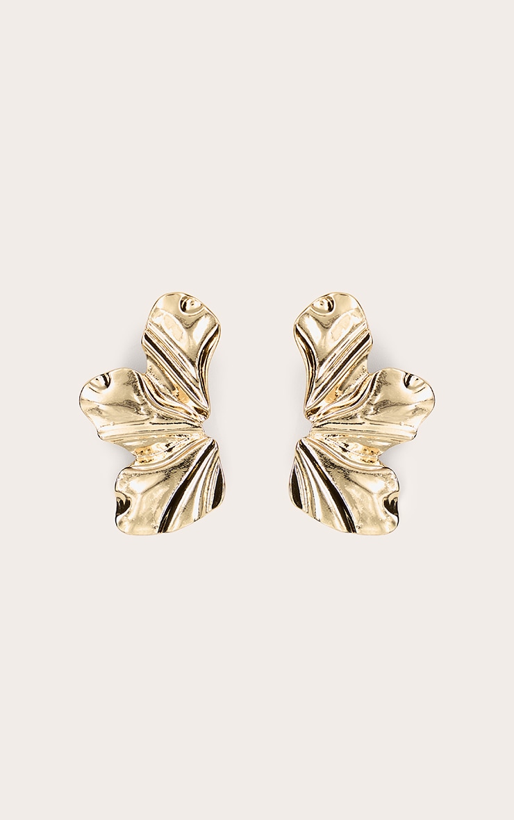 Gold Texture Half Flower Statement Earrings image 1
