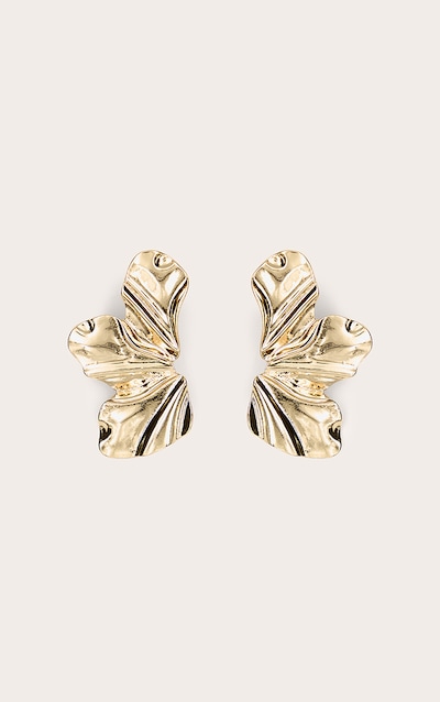 Gold Texture Half Flower Statement Earrings