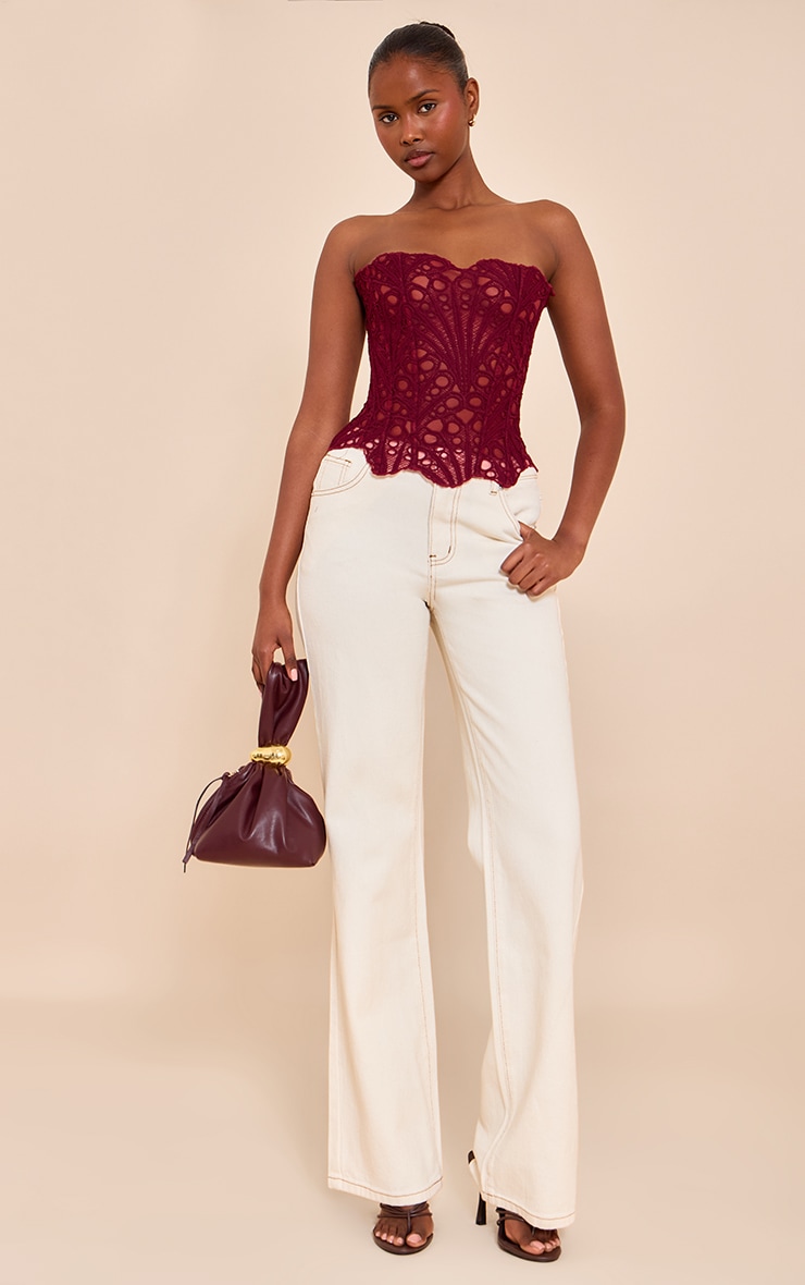 Wine Textured Sheer Floral Lace Corset image 3