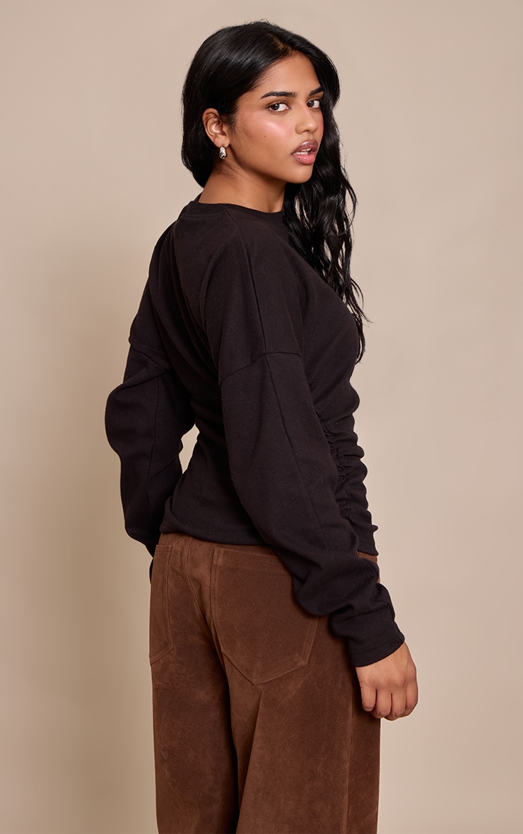 Petite Black Ruched Waist Long Sleeve Top image 2