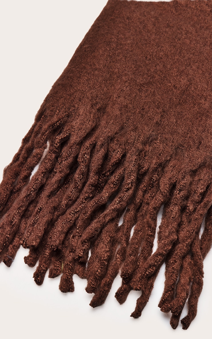 Chocolate Distressed Knit Tassel Scarf image 3