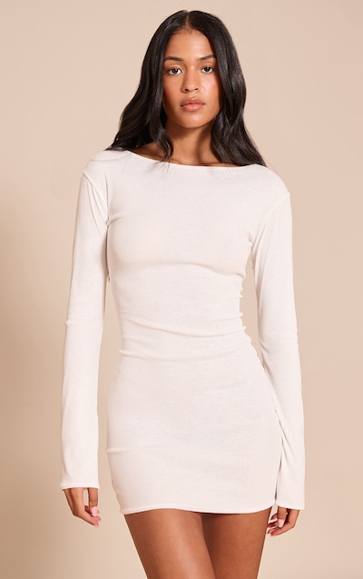 Tall Cream Onion Skin Boat Neck Flute Sleeve Mini Dress