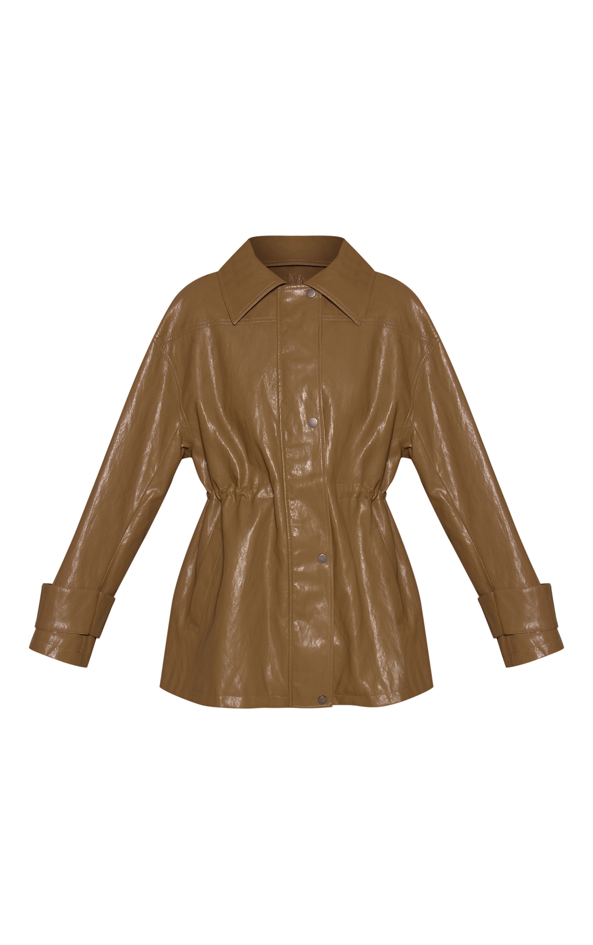 Olive Textured High Shine PU Cinch Jacket image 5