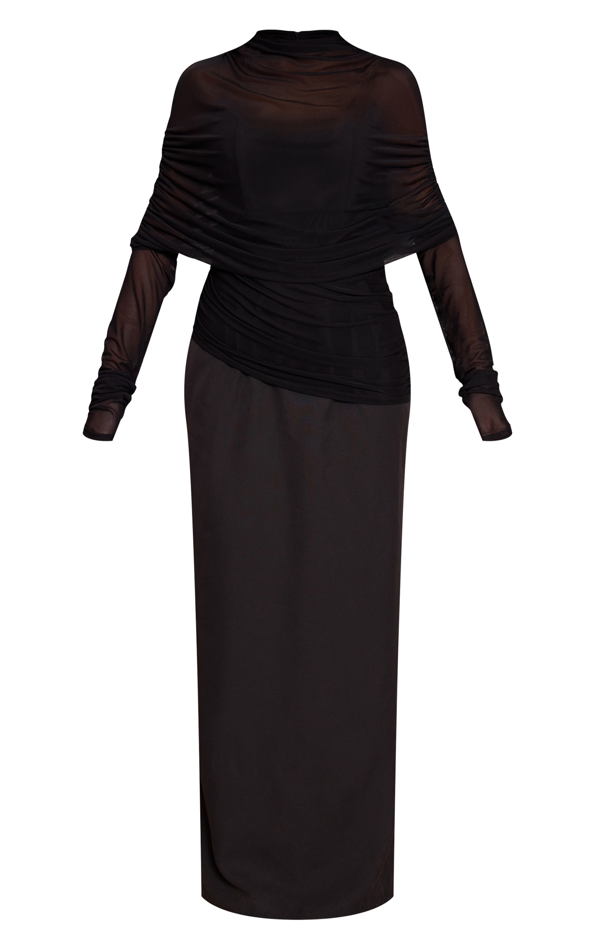 Black Cape Detail Long Sleeve Maxi Dress image 5